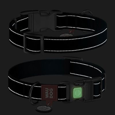 WAUDOG Mono Hundhalsband Reflex med Smart-ID bricka Svart
