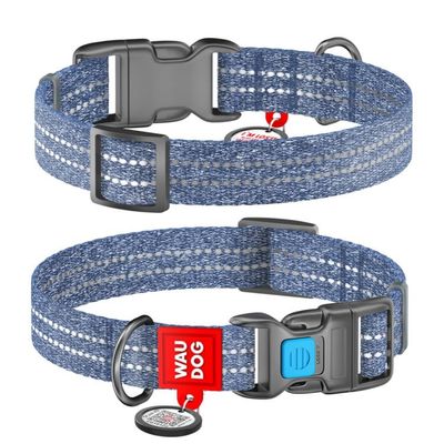 WAUDOG Re-Cotton Hundhalsband med Smart ID-bricka Reflex, Navy Blue