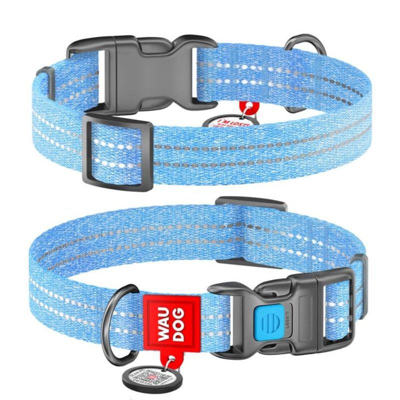 WAUDOG Re-Cotton Hundhalsband med Smart ID-Bricka Reflex, Blue
