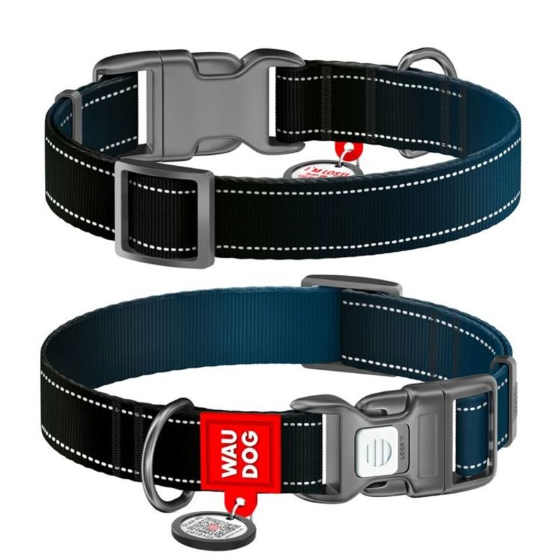 WAUDOG Mono Hundhalsband Reflex med Smart-ID bricka Svart