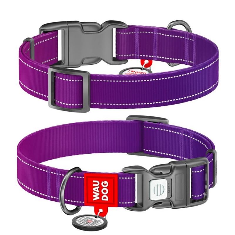WAUDOG Mono Hundhalsband Reflex med Smart-ID bricka Lila