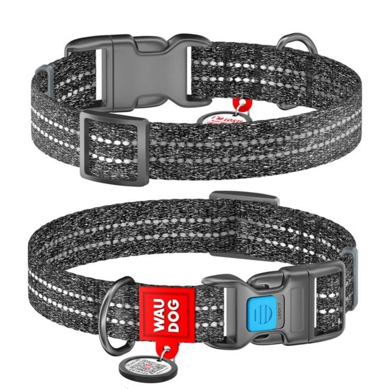 WAUDOG Re-Cotton Hundhalsband med Smart ID-Bricka Reflex, Grey