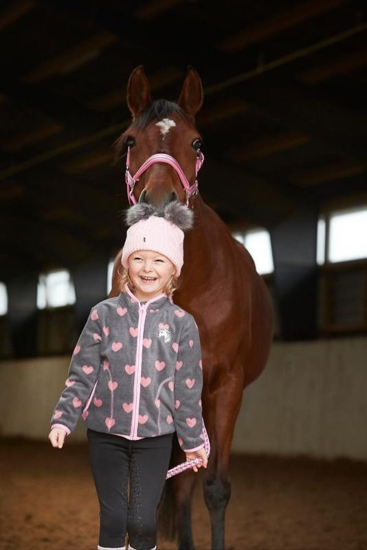 Equipage barnmössa Jackie med bollar i fuskpäls Rosa/glittrig