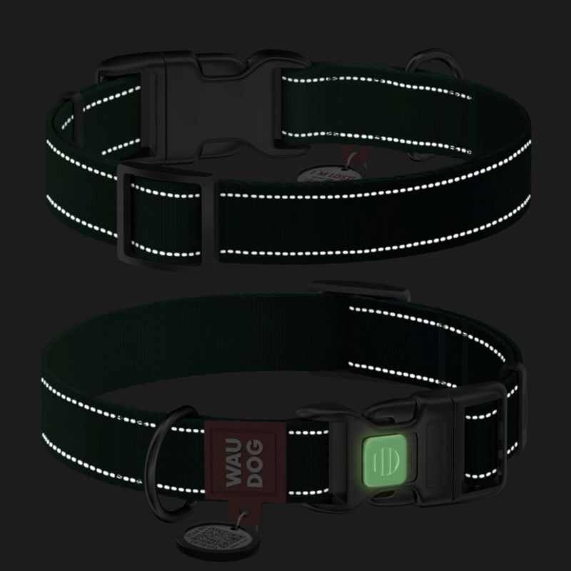 WAUDOG Mono Hundhalsband Reflex med Smart-ID bricka Grön