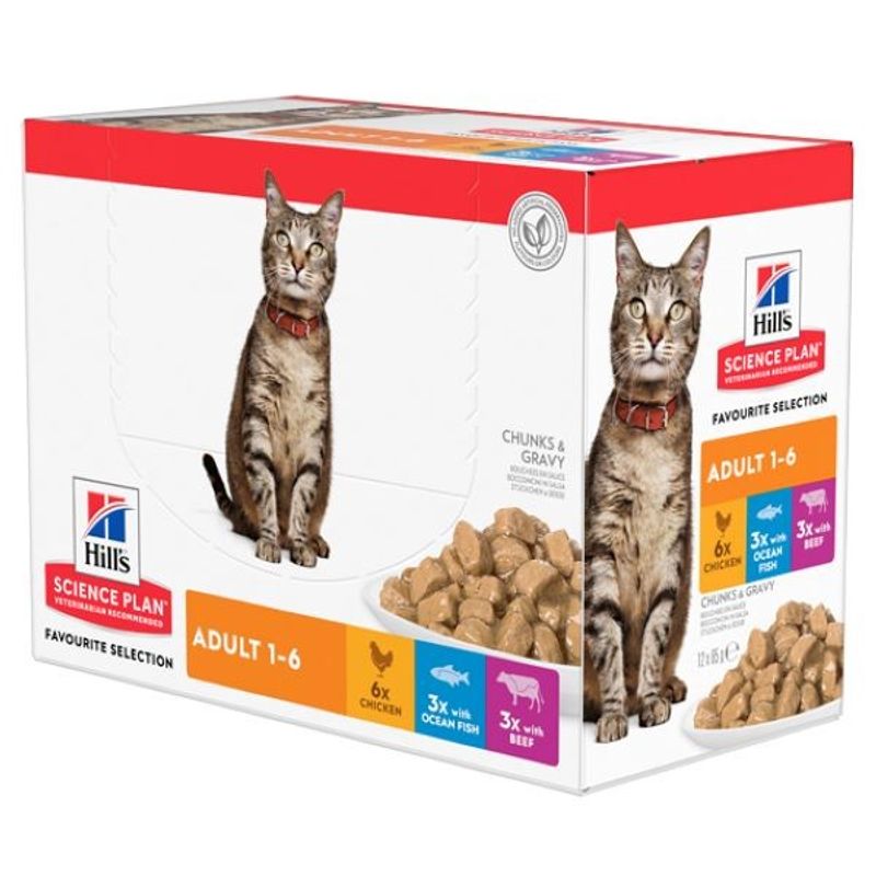 Hills Science Plan Feline Adult Chicken Beef & Ocean Fish 12x85g portionspåsar