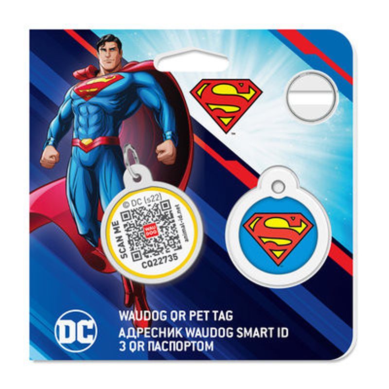 WAUDOG Smart ID Bricka för Hund & Katt Superman is hero Rund