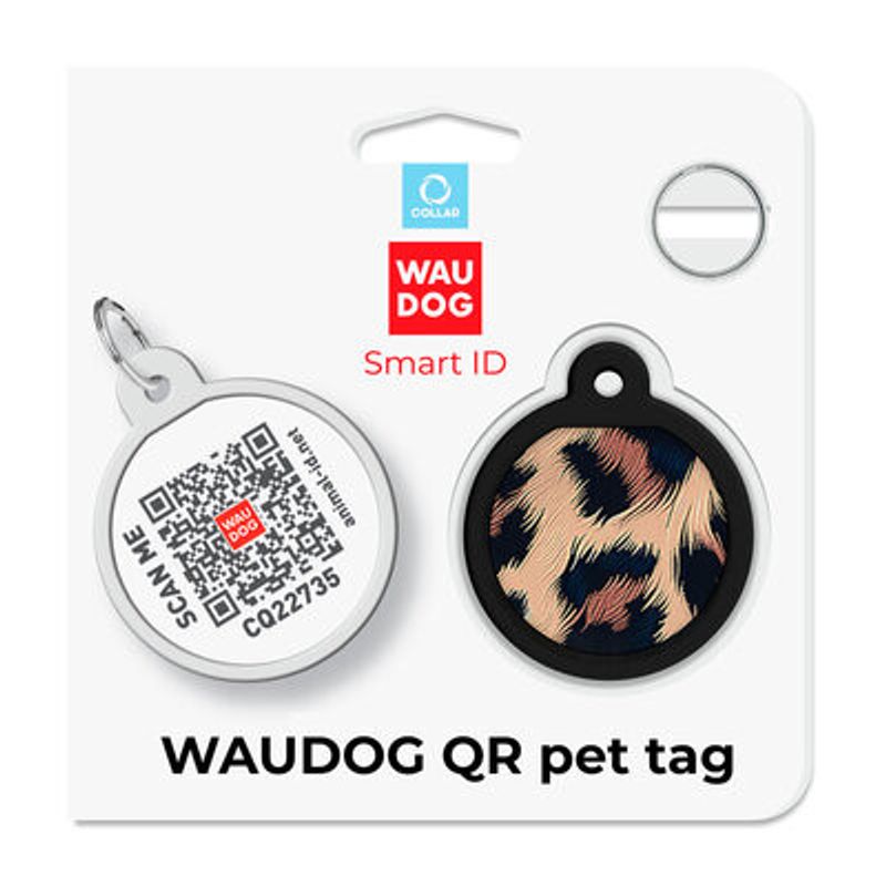 WAUDOG Smart ID Bricka för Hund & Katt Leopard Rund