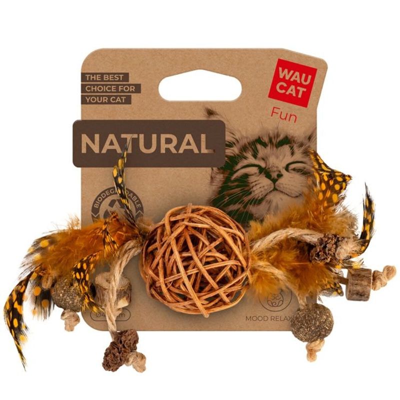 WAUCAT Kattleksak med Bjällra, Fjädrar och Kattmynta 20cm