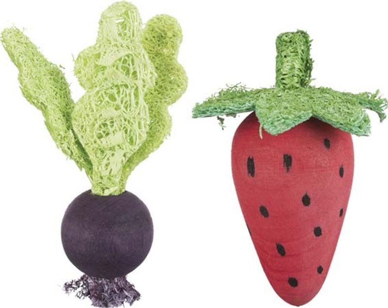 Trälekset med jordgubbe/rödbeta, trä/luffa, 6/9cm