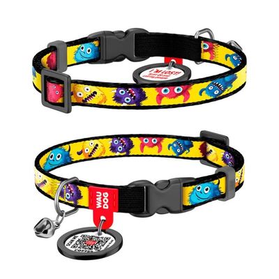 WAUDOG Katthalsband Nylon med Smart ID bricka Furry Monsters (10mm 20-30cm)