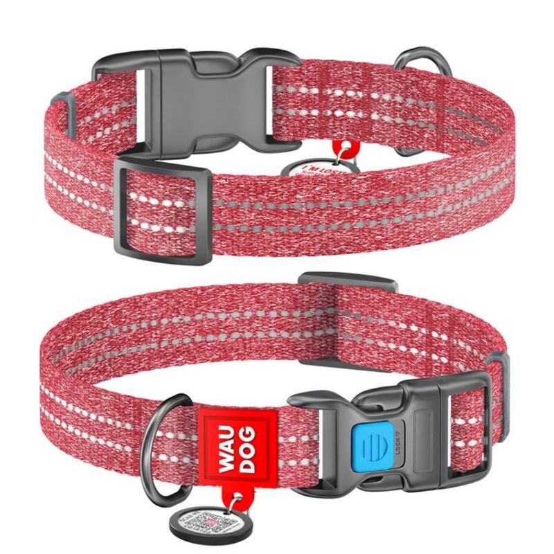 WAUDOG Re-Cotton Hundhalsband med Smart ID-Bricka Reflex, Red