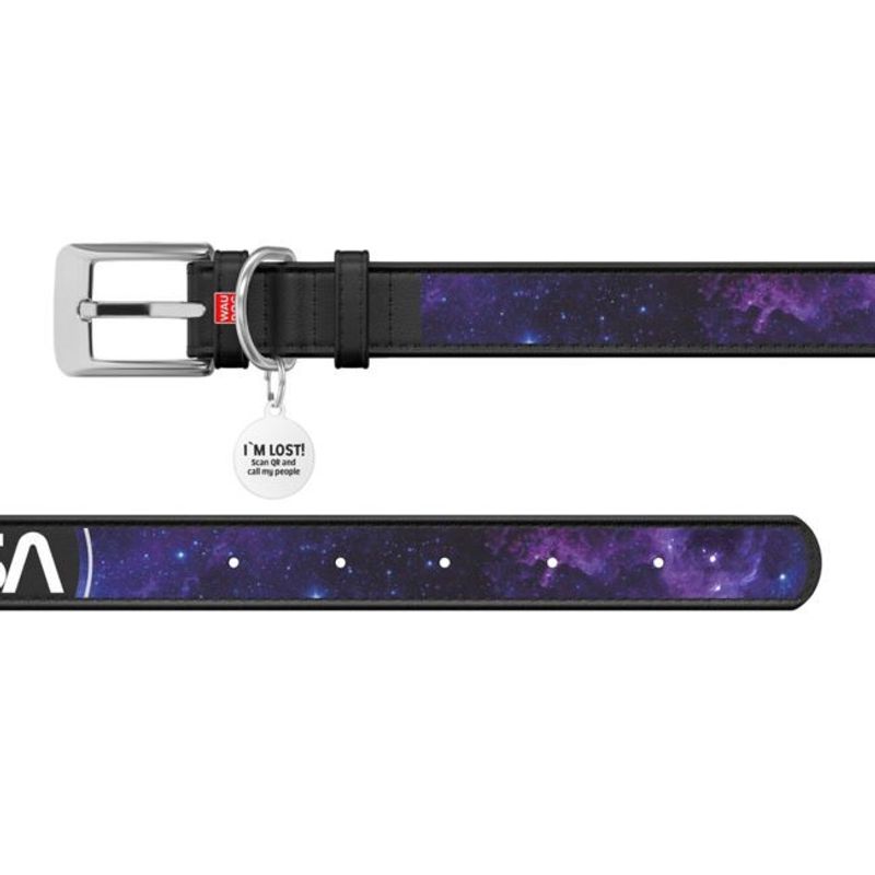 WAUDOG Hundhalsband Läder med Smart ID Bricka NASA