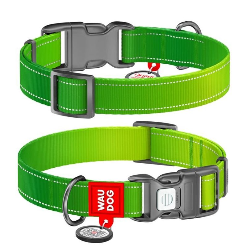 WAUDOG Mono Hundhalsband Reflex med Smart-ID bricka Ljusgrön