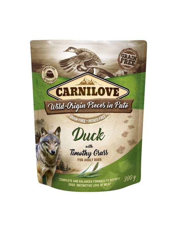 CarniLove Dog Pouch Paté Duck with Timothy Grass 300g