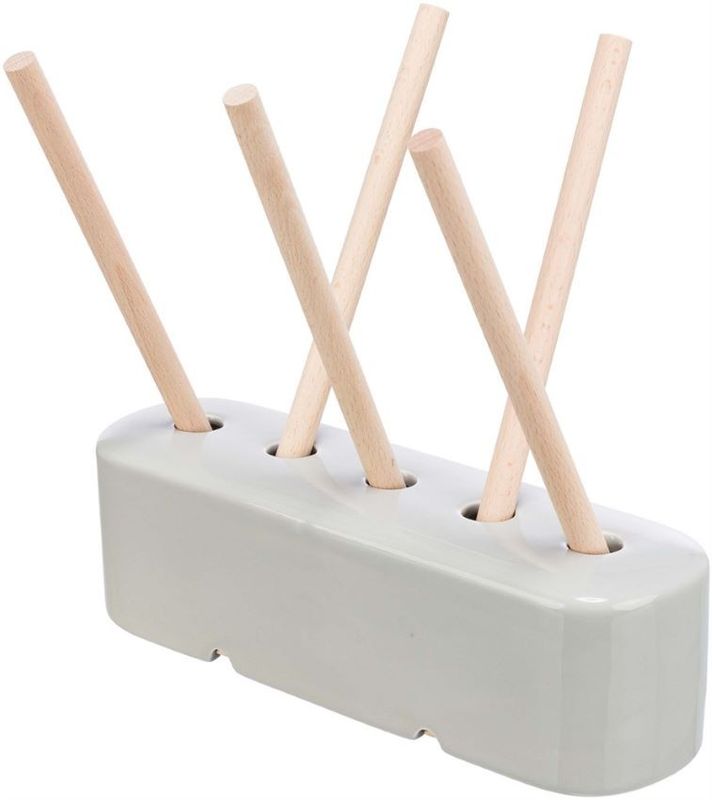 Foderhäck, keramik/trä, 26x23x17 cm, grå