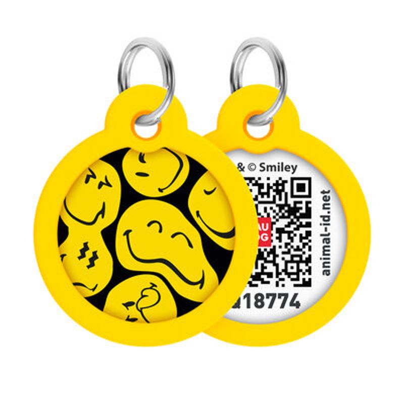 WAUDOG Smart ID Bricka för Hund & Katt Blue Smileys Rund 30mm