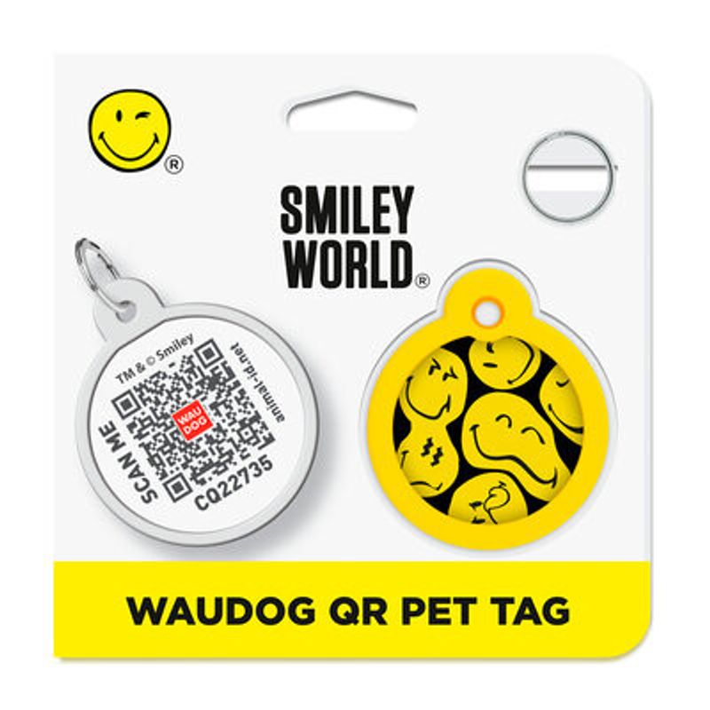 WAUDOG Smart ID Bricka för Hund & Katt Blue Smileys Rund 30mm