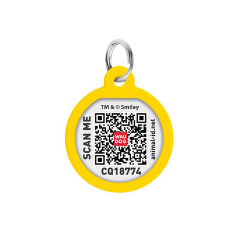 WAUDOG Smart ID Bricka för Hund & Katt Black Smileys Rund 25mm