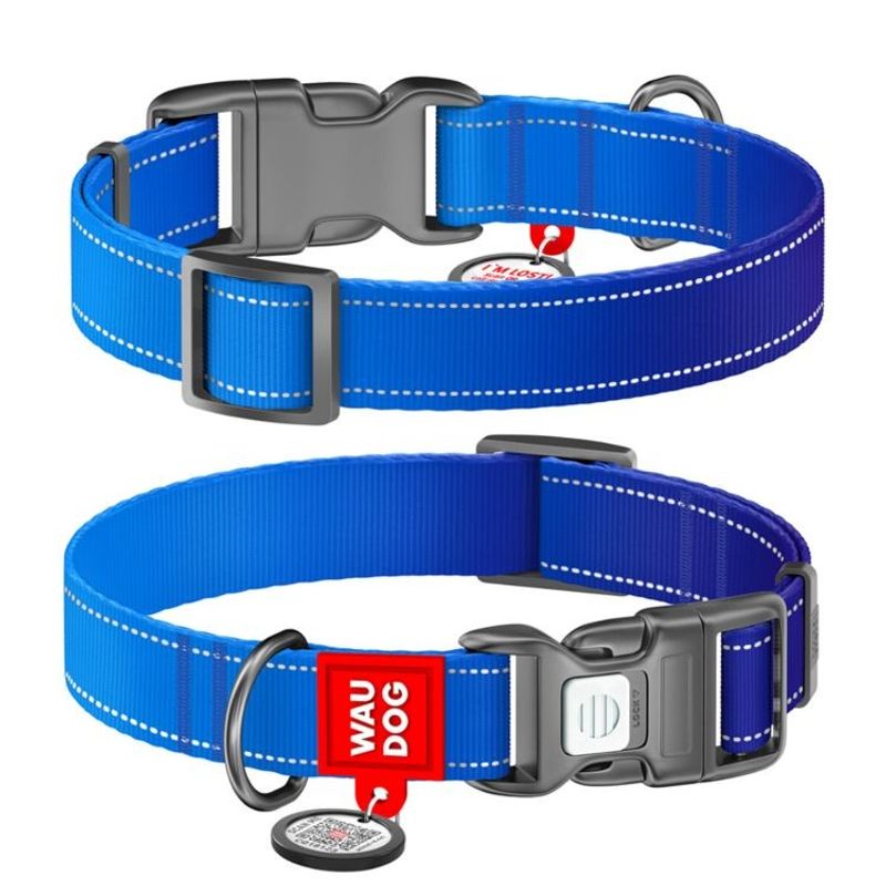 WAUDOG Mono Hundhalsband Reflex med Smart-ID bricka Blå