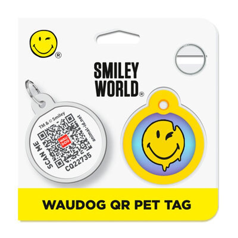 WAUDOG Smart ID Bricka för Hund & Katt Blue Smileys Rund