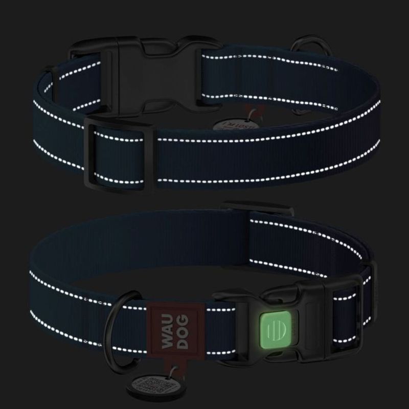 WAUDOG Mono Hundhalsband Reflex med Smart-ID bricka Blå