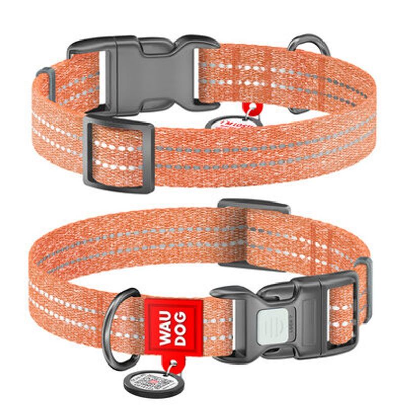 WAUDOG Re-Cotton Hundhalsband med Smart ID-Bricka Reflex Orange