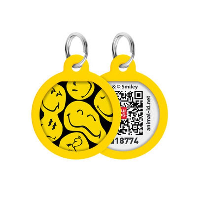 WAUDOG Smart ID Bricka för Hund & Katt Black Smileys Rund 25mm