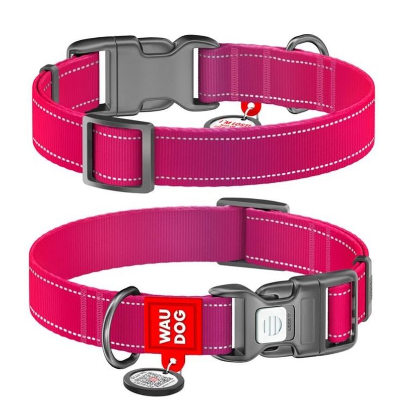 WAUDOG Mono Hundhalsband Reflex med Smart-ID bricka Rosa