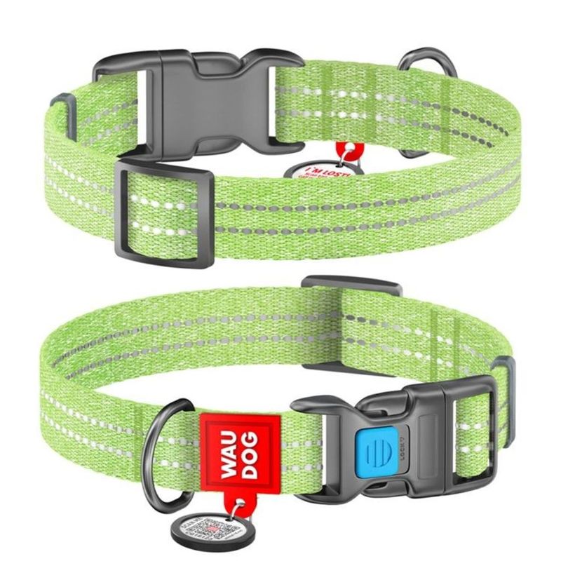 WAUDOG Re-Cotton Hundhalsband med Smart ID-bricka Reflex, Ljusgrön