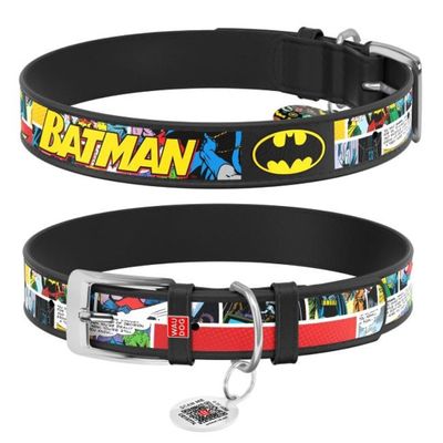 WAUDOG Hundhalsband Läder med Smart ID Bricka Batman