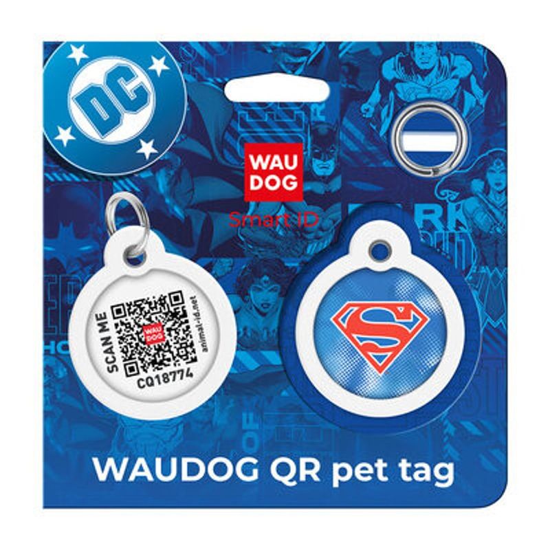 WAUDOG Smart ID Bricka för Hund & Katt Superman Retro Rund