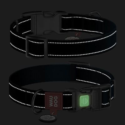 WAUDOG Mono Hundhalsband Reflex med Smart-ID bricka Svart