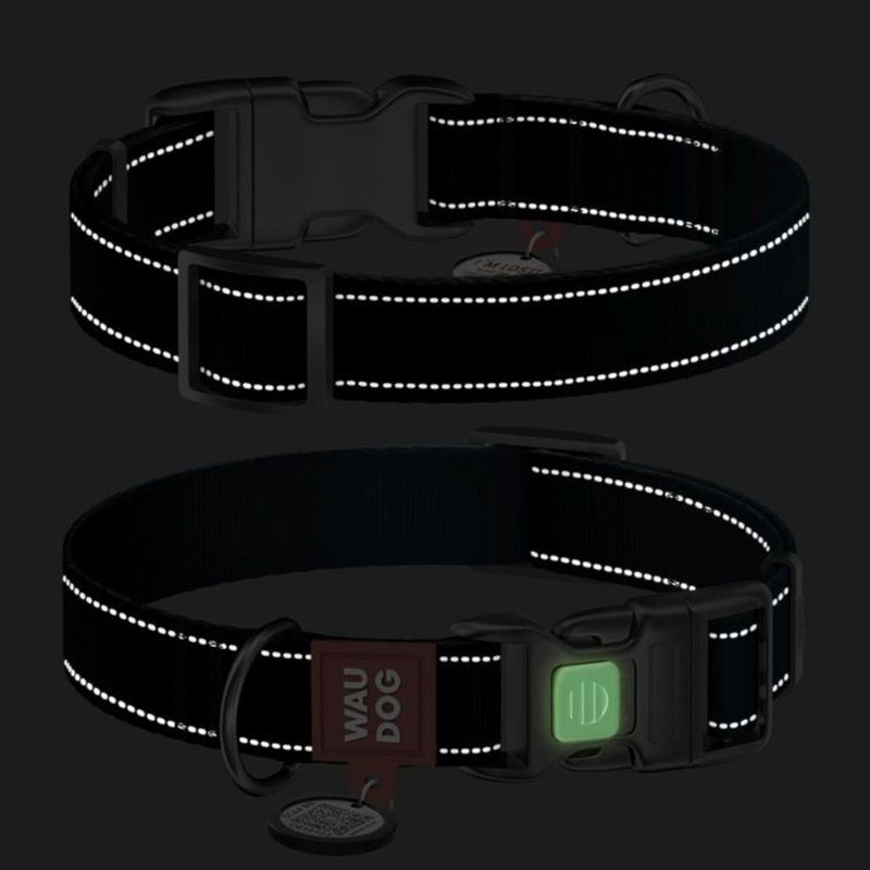 WAUDOG Mono Hundhalsband Reflex med Smart-ID bricka Svart