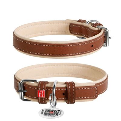 WAUDOG Soft Läderhalsband med Smart-ID Bricka, Brun