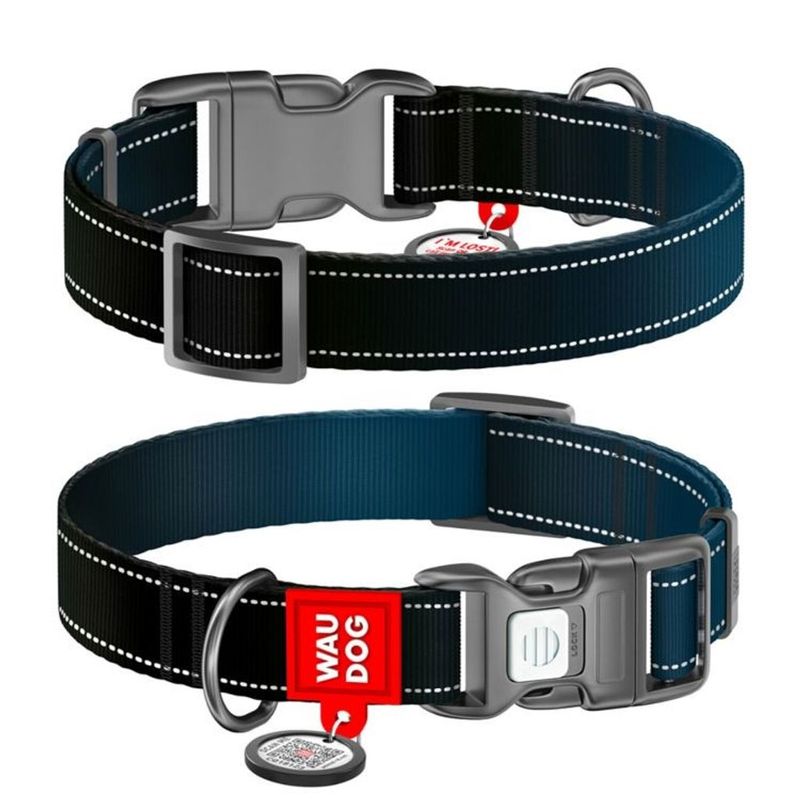 WAUDOG Mono Hundhalsband Reflex med Smart-ID bricka Svart