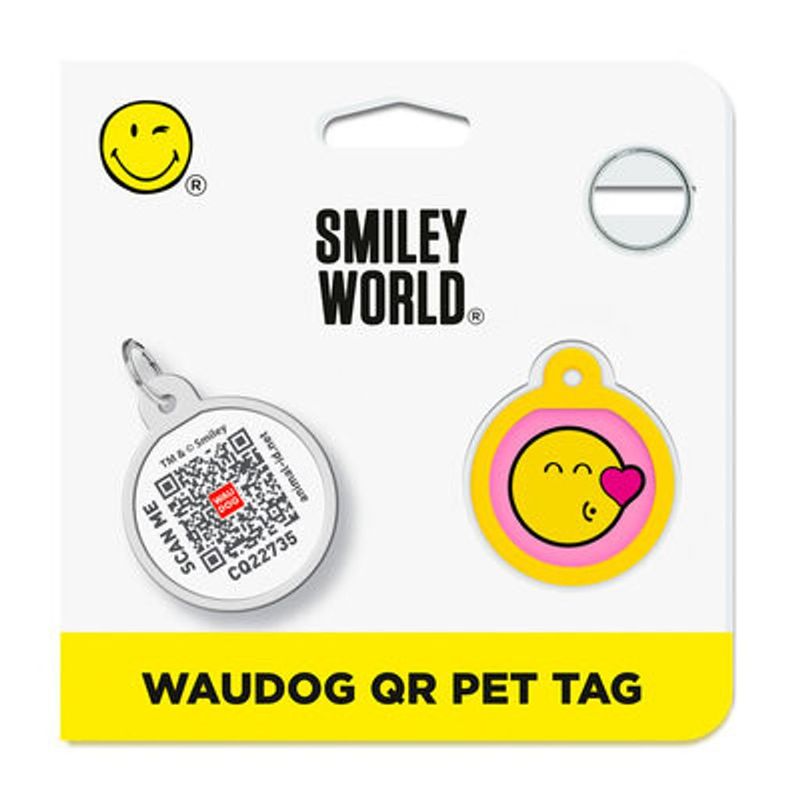 WAUDOG Smart ID Bricka för Hund & Katt Pink Smileys Rund