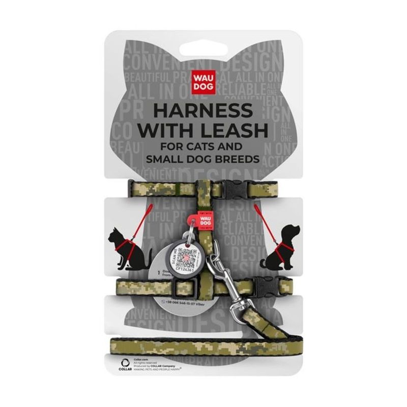 WAUDOG Kattsele Valpsele med Smart-ID bricka Kamouflage 10mm x 25-40cm