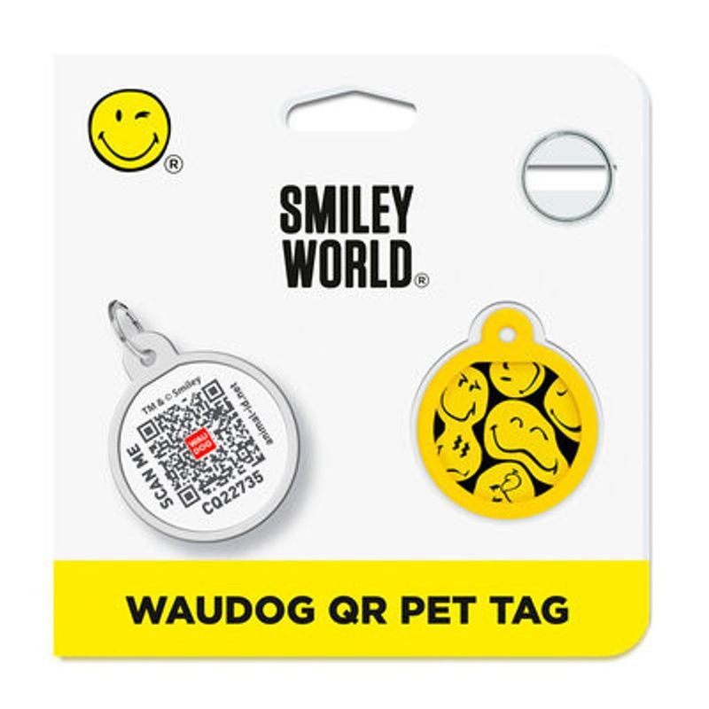 WAUDOG Smart ID Bricka för Hund & Katt Black Smileys Rund 25mm
