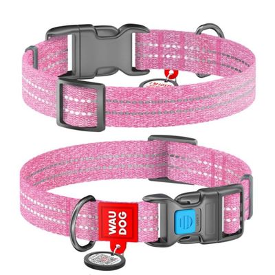 WAUDOG Re-Cotton Hundhalsband med Smart ID-Bricka Reflex, Pink