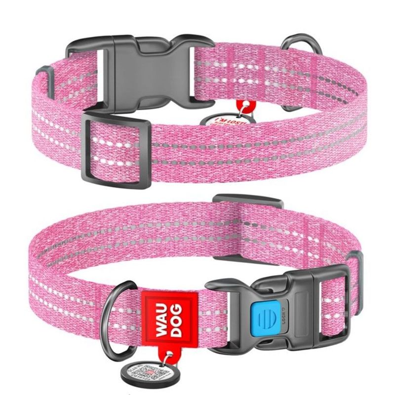 WAUDOG Re-Cotton Hundhalsband med Smart ID-Bricka Reflex, Pink