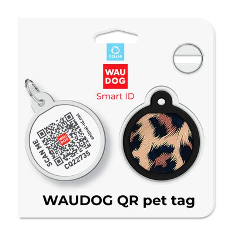 WAUDOG Smart ID Bricka för Hund & Katt Leopard Rund