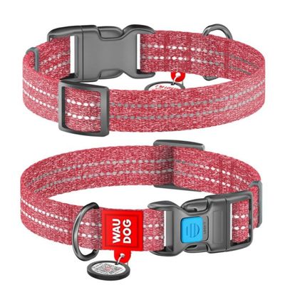 WAUDOG Re-Cotton Hundhalsband med Smart ID-Bricka Reflex, Red