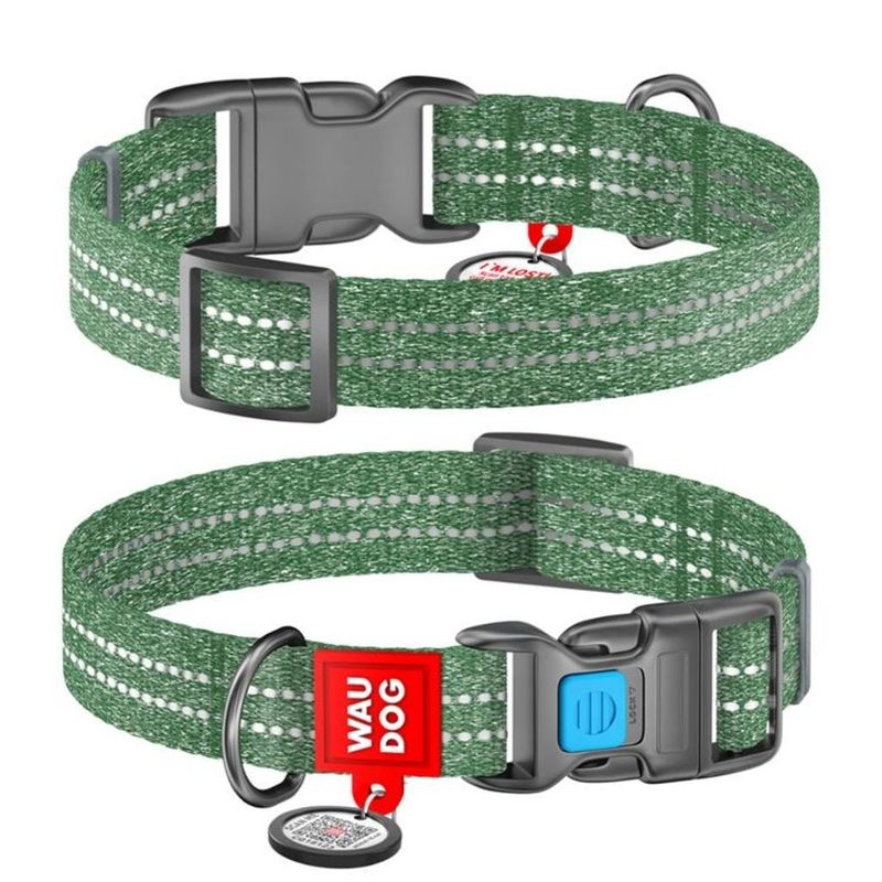 WAUDOG Re-Cotton Hundhalsband med Smart ID-Bricka Reflex, Grön