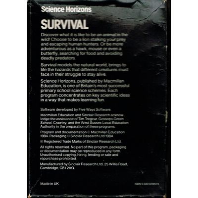 SCIENCE HORIZONS SURVIVAL ZX SPECTRUM