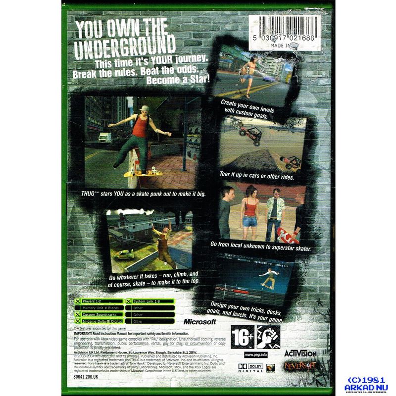 TONY HAWKS UNDERGROUND XBOX