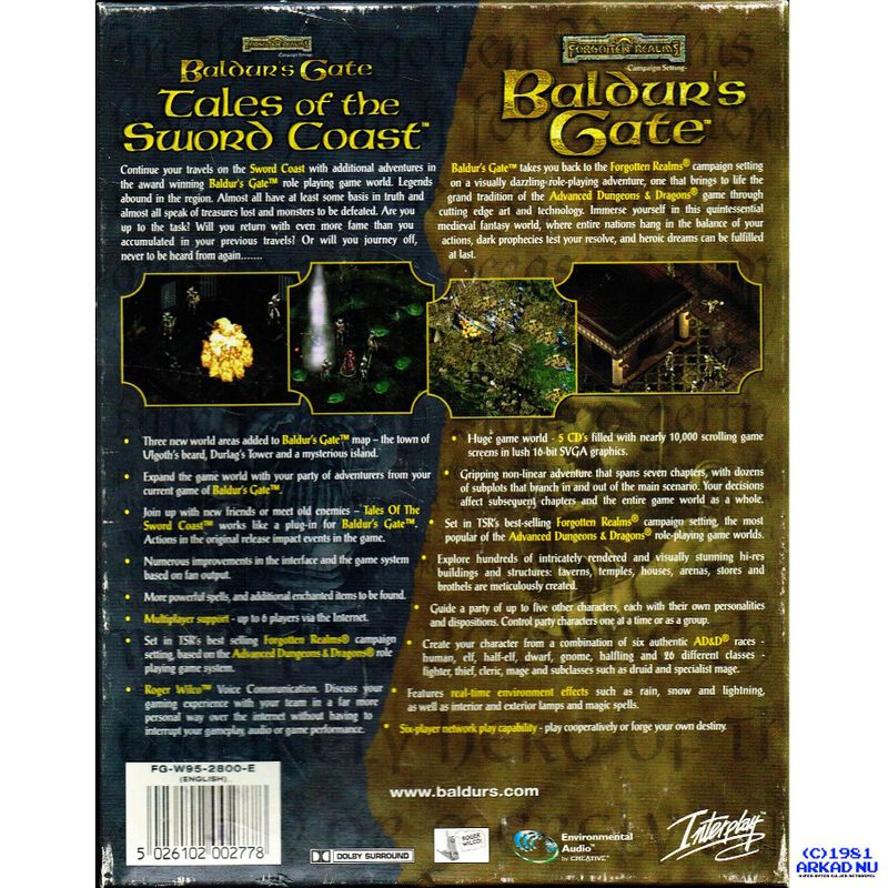 BALDURS GATE + TALES OF THE SWORD COAST PC BIGBOX