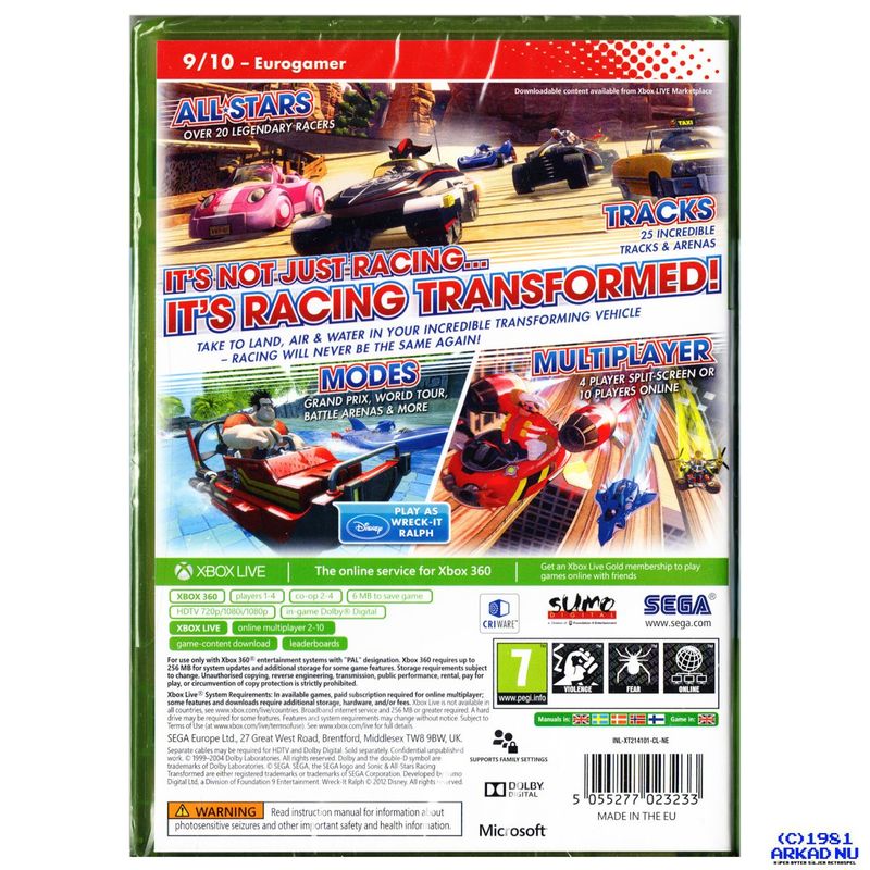 SONIC ALL STARS RACING TRANSFORMED XBOX 360