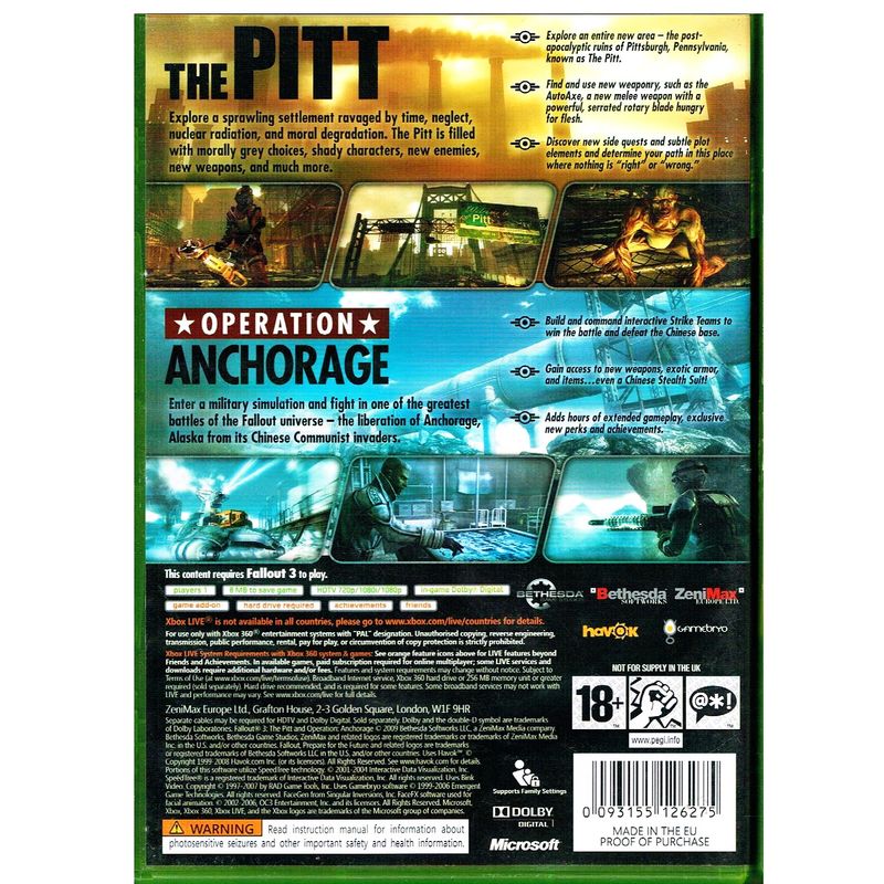 FALLOUT 3 THE PIT AND OPERATION ANCHORAGE ADD-ON XBOX 360