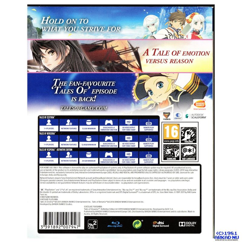 TALES OF VESPERIA + TALES OF BERSERIA + TALES OF ZESTIRIA COMPILATION PS4