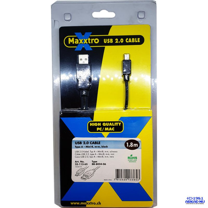 MAXXTRO USB 2.0 KABEL TYP A - MINI B M-M 1.8M